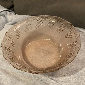 VTG 1960's KIG Indonesia Pink Glass Textured GrapeHarvest Serving Bowl-11" D-EUC